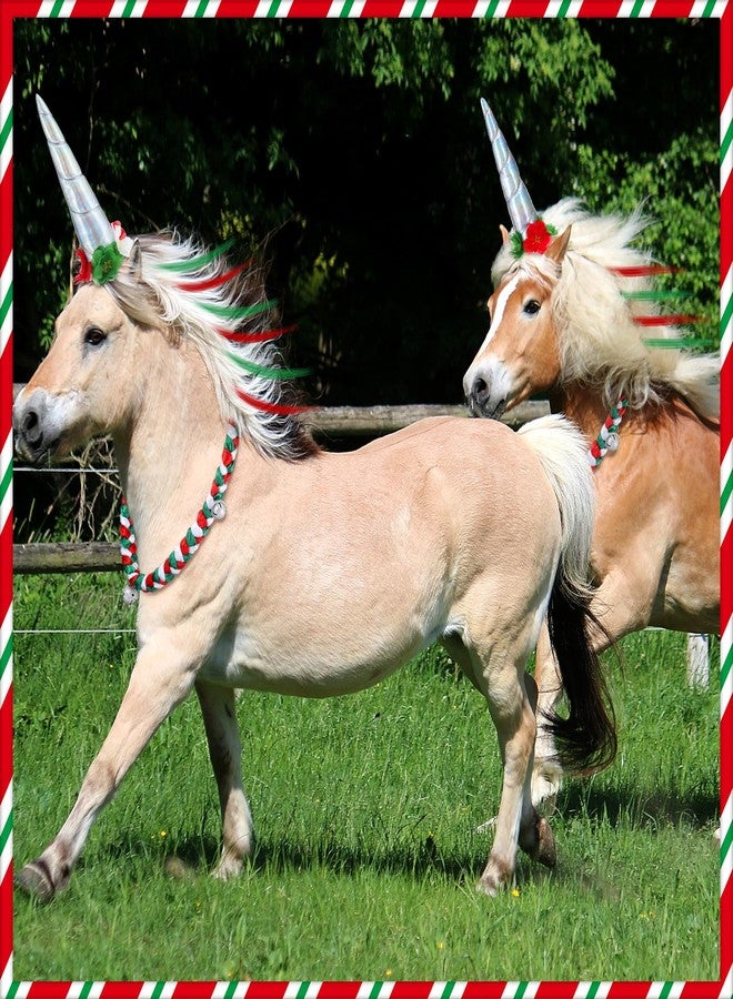 مجموعة Yeyeplum المكونة من 14 قطعة من إكسسوارات زي حصان عيد الميلاد، تتضمن قرنًا حلزونيًا مزينًا بالزهور، و12 مشبكًا لشعر العرف والذيل، بالإضافة إلى وصلات شعر، وإكليل للرقبة، لتزيين حفلات عيد الميلاد على شكل حصان حقيقي. - Image 4